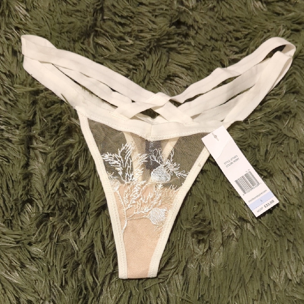 White and Cream Sheer Lace Thong